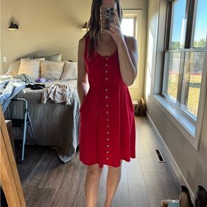Red Sleeveless Button-Front Dress